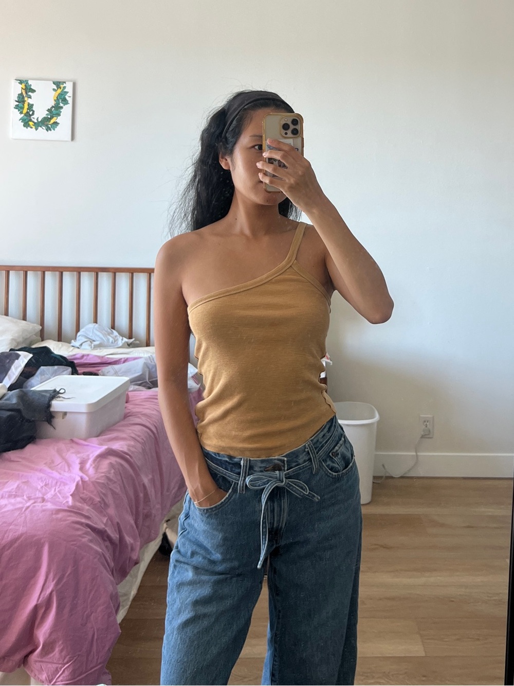 We The Free One-Shoulder Tank in Mustard